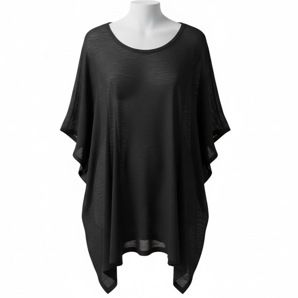 Eileen Fisher Black Tencel Silk Sheer Asymmetrical Top Size Large NWT